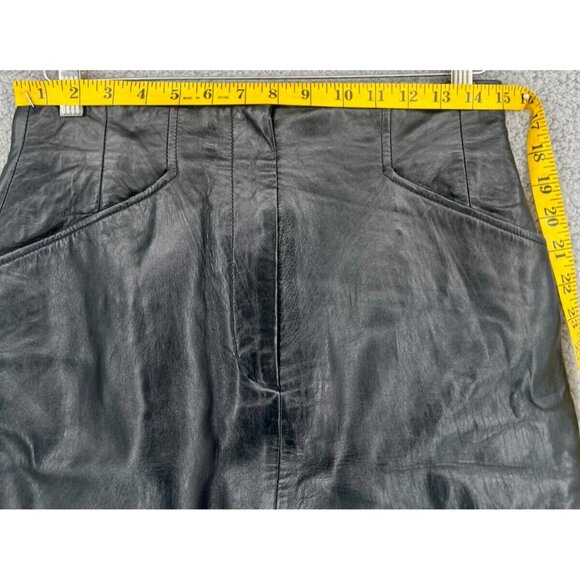 Vintage Preston & York Black 100% Leather Maxi Skirt Size 12 - Picture 2 of 9